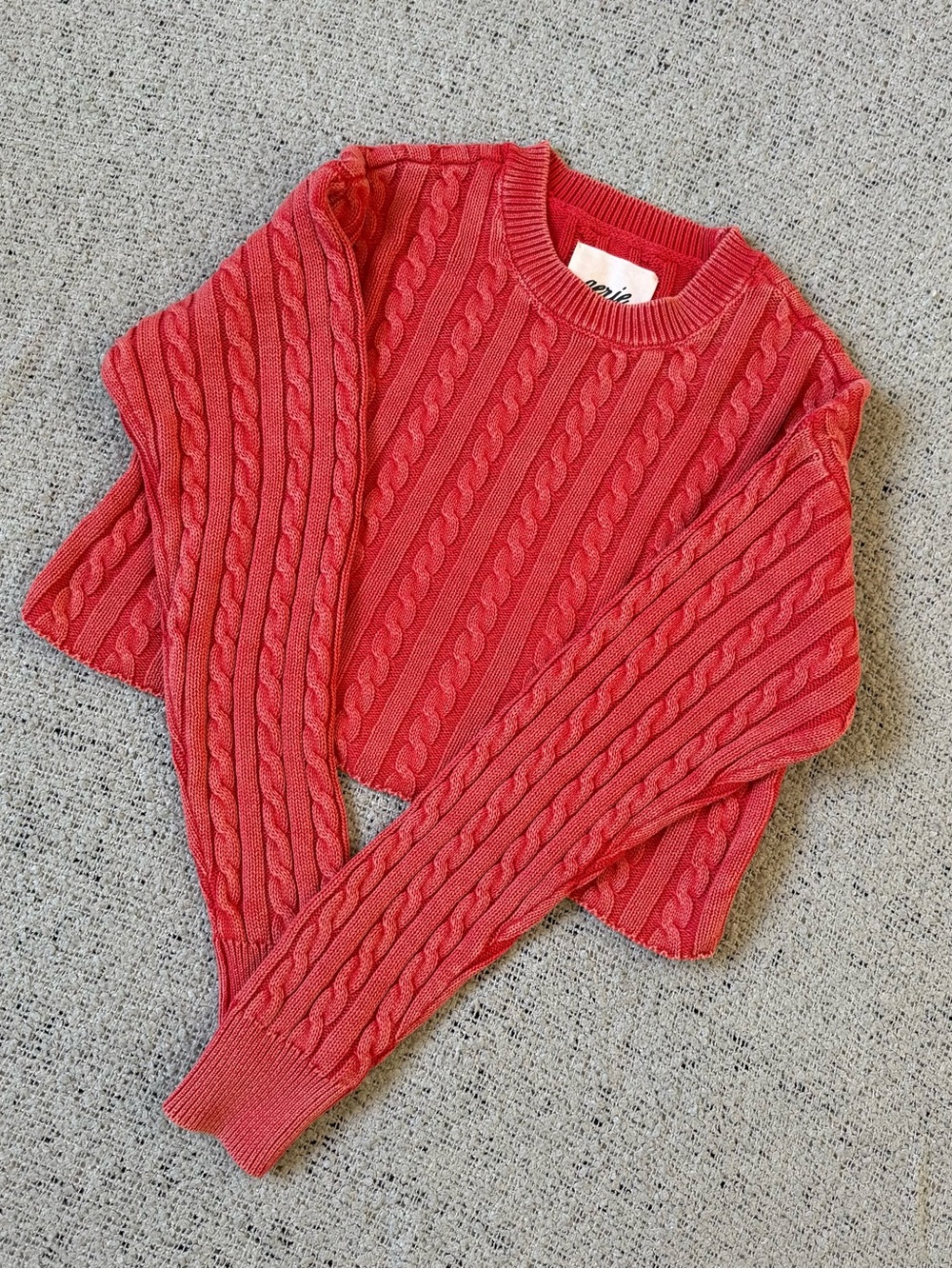 aerie Coral Cropped Cable Knit Sweater Size S